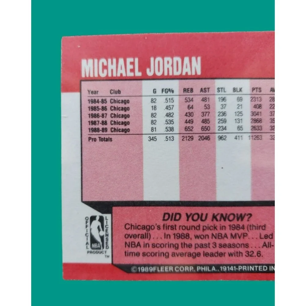 1989-90 Fleer Michael Jordan Basketball Card #21 Chicago Bulls